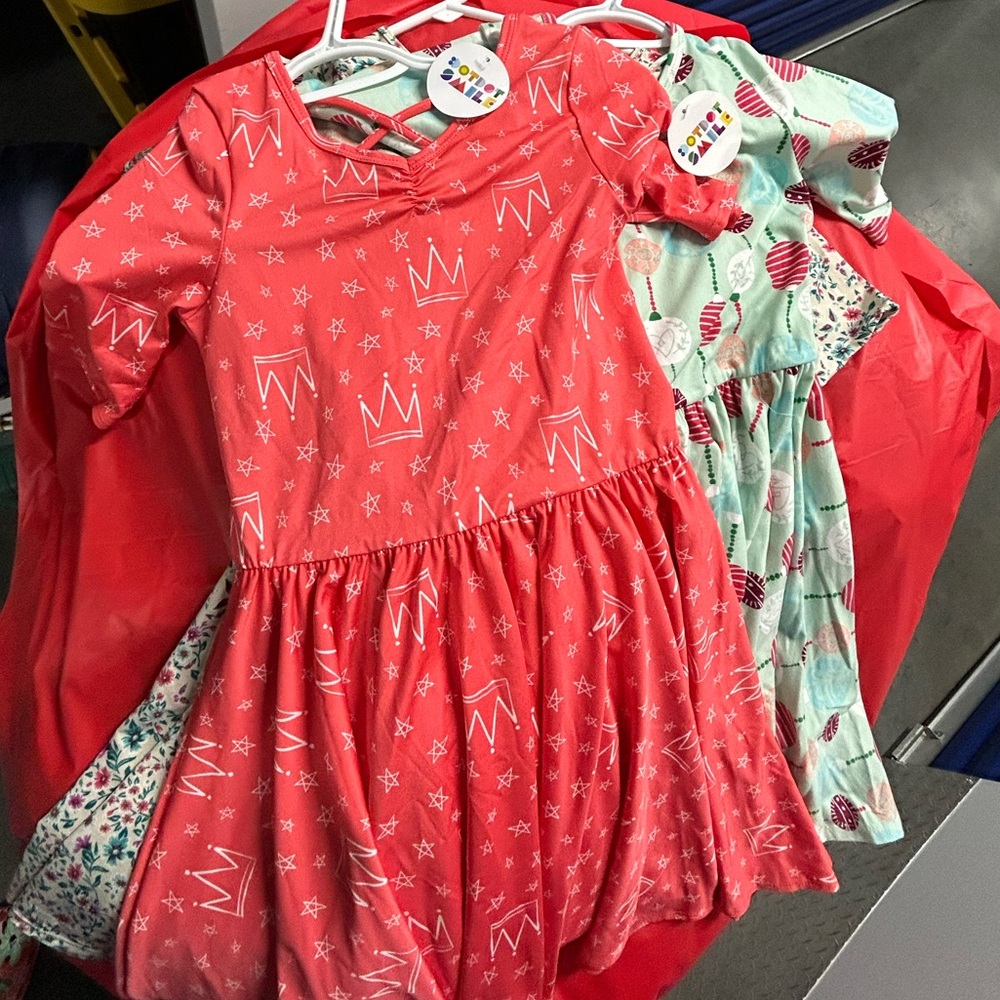 Red Dress with Crown and Star Pattern & Lollipop Dress & Flowers Kids Dress